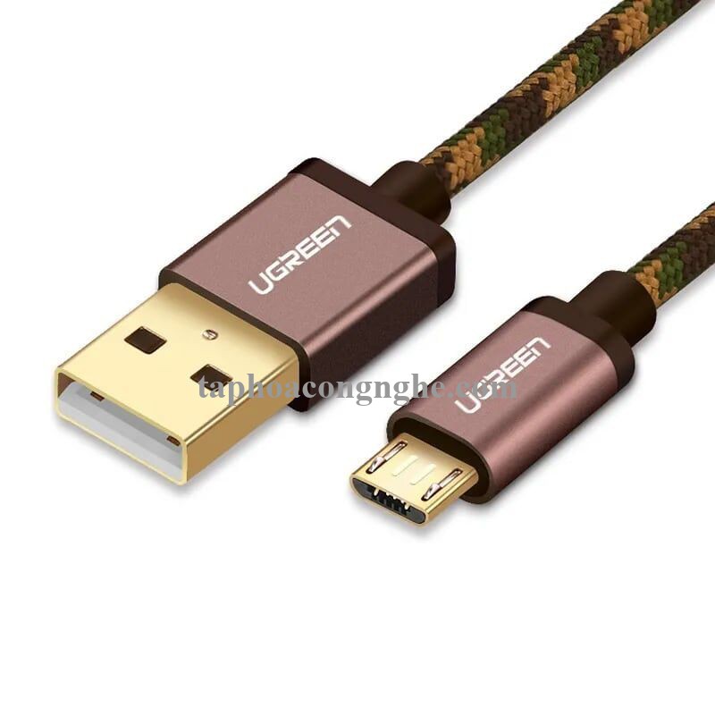 Ugreen 40424 0.5M màu Nâu Cáp sạc truyền dữ liệu USB 2.0 sang MICRO USB dây bọc lưới US246 30040424